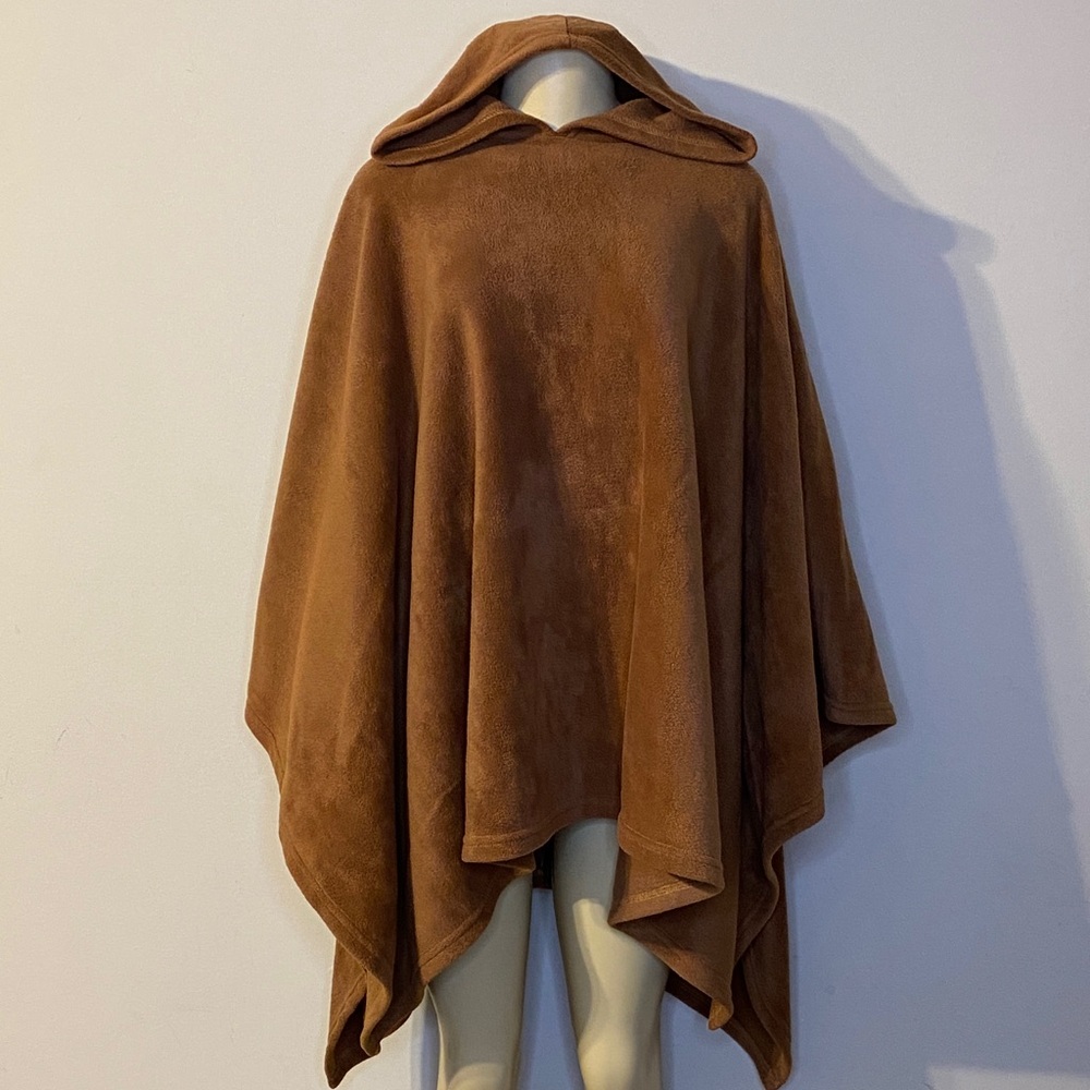Awesome Wear Brown Hooded Poncho One Size Plus - Picture 2 of 6
